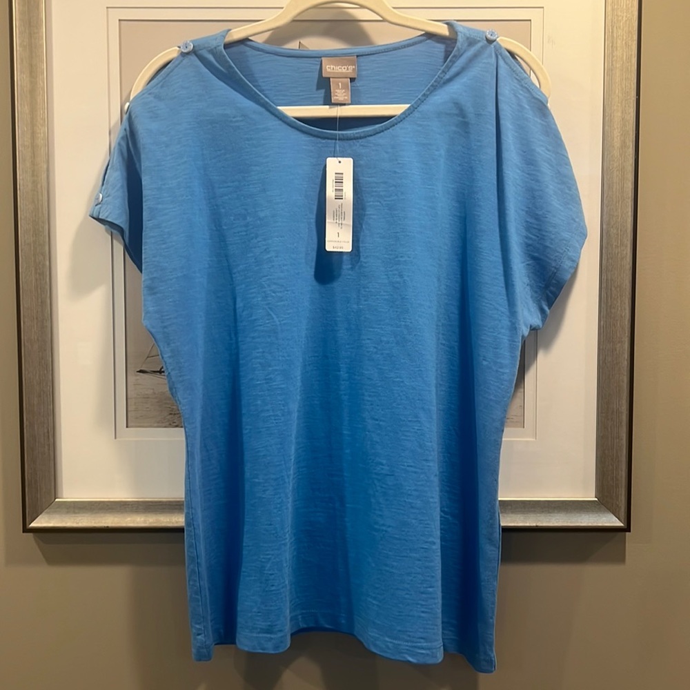 Chicos Peek-A-Boo Buttons SS Top
